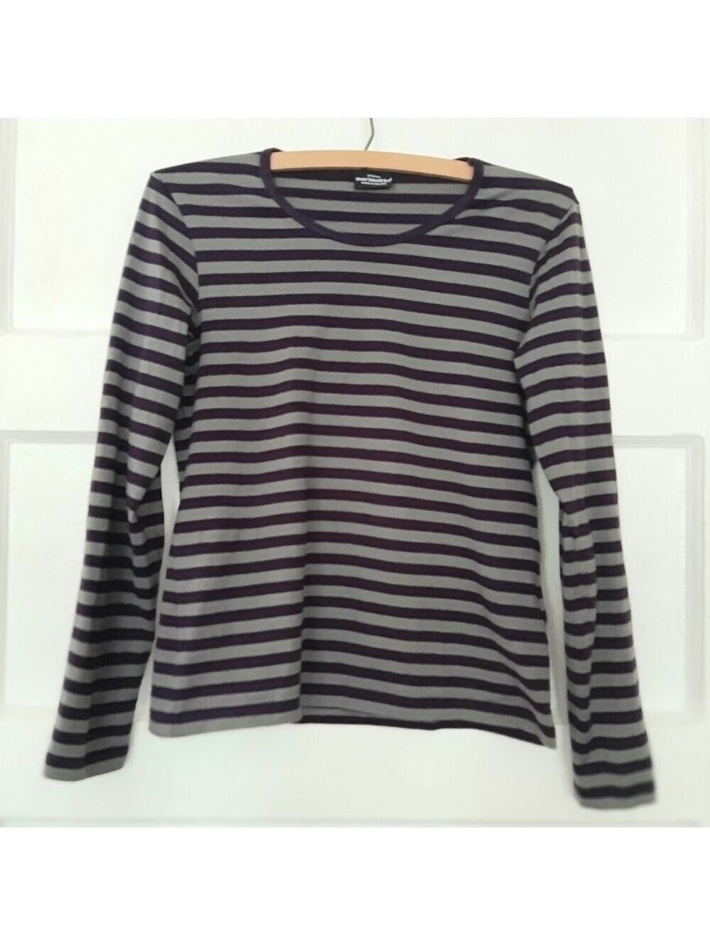 Marimekko Purple Striped Long Sleeve Crew Neck Top T Shirt Like New